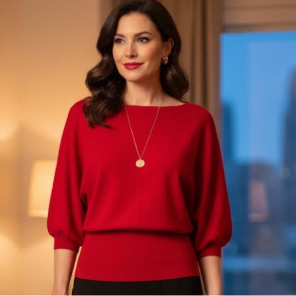 Talbots Classic Red Top, 3/4 sleeve, Round neck.Sixe M